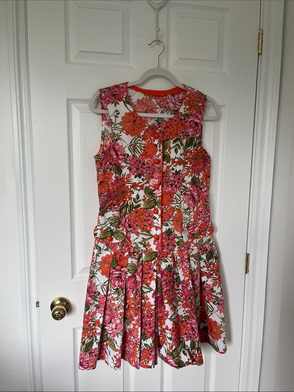 Vintage Algo Floral Sleeveless Fit-and-Flare Dress in Pink & Orange